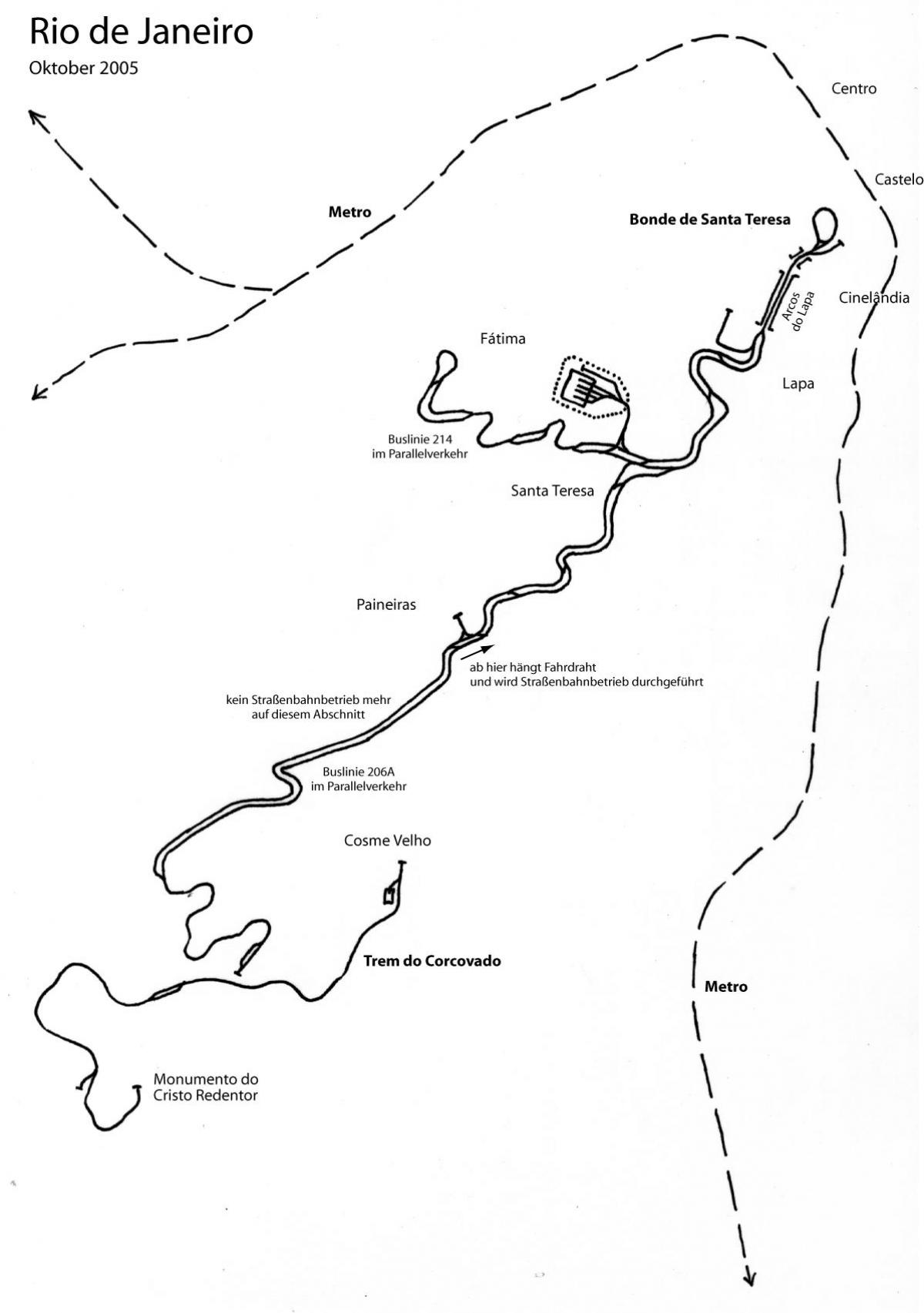 Peta dari Santa Teresa tram - Line 1